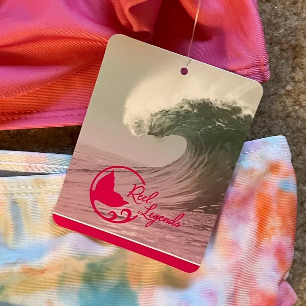 NWT Reel Legends girls 2T two-piece swimsuit, pink and tie-dye multi-colored